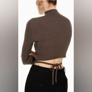 Aritzia Babaton Sculpt Knit Tie-back Longsleeve Ribbed Top in Coffee Bean- Sz XS